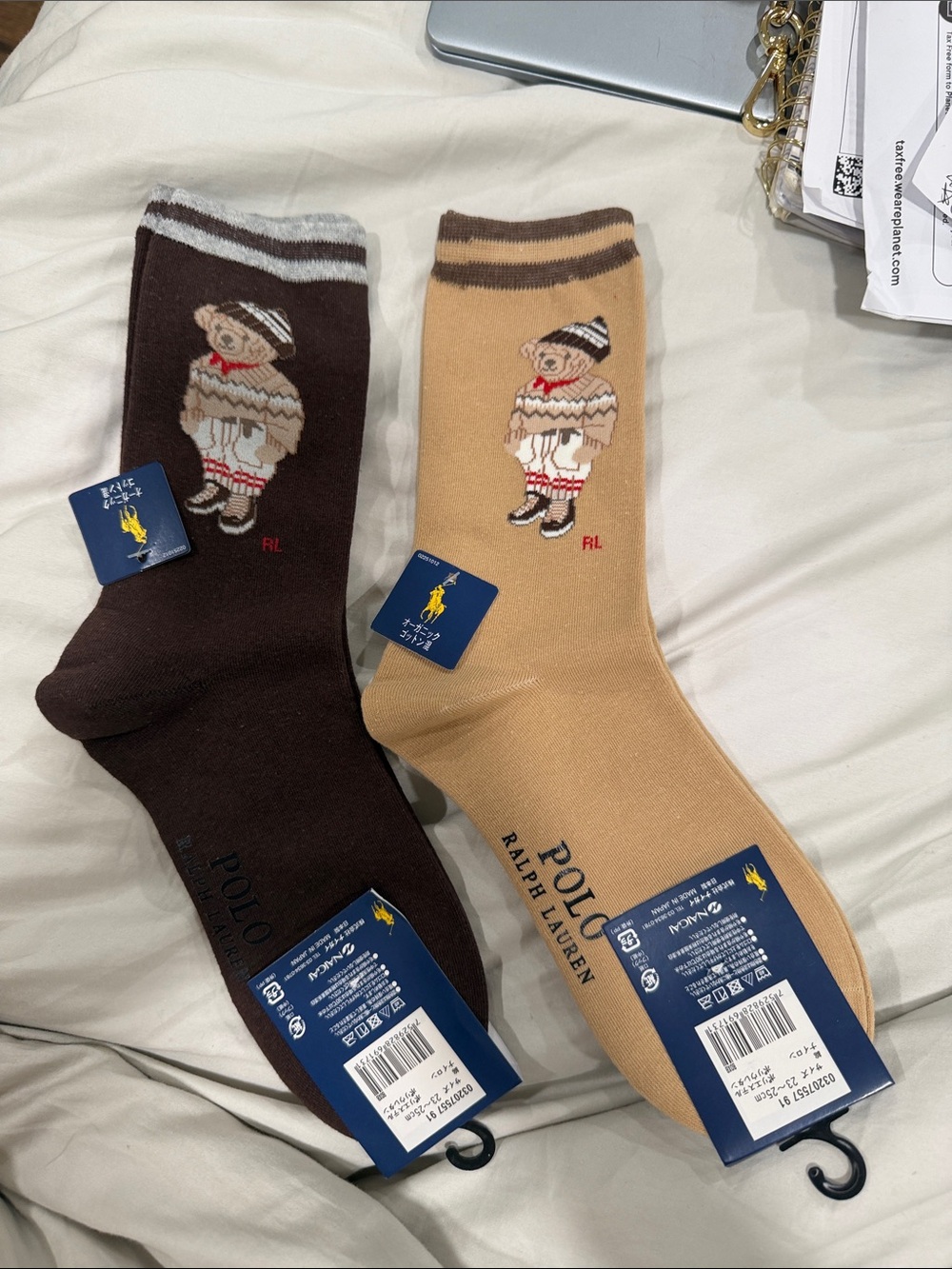 Polo by Ralph Lauren Bear Crew Socks - Brown & Tan set of 2 pairs
